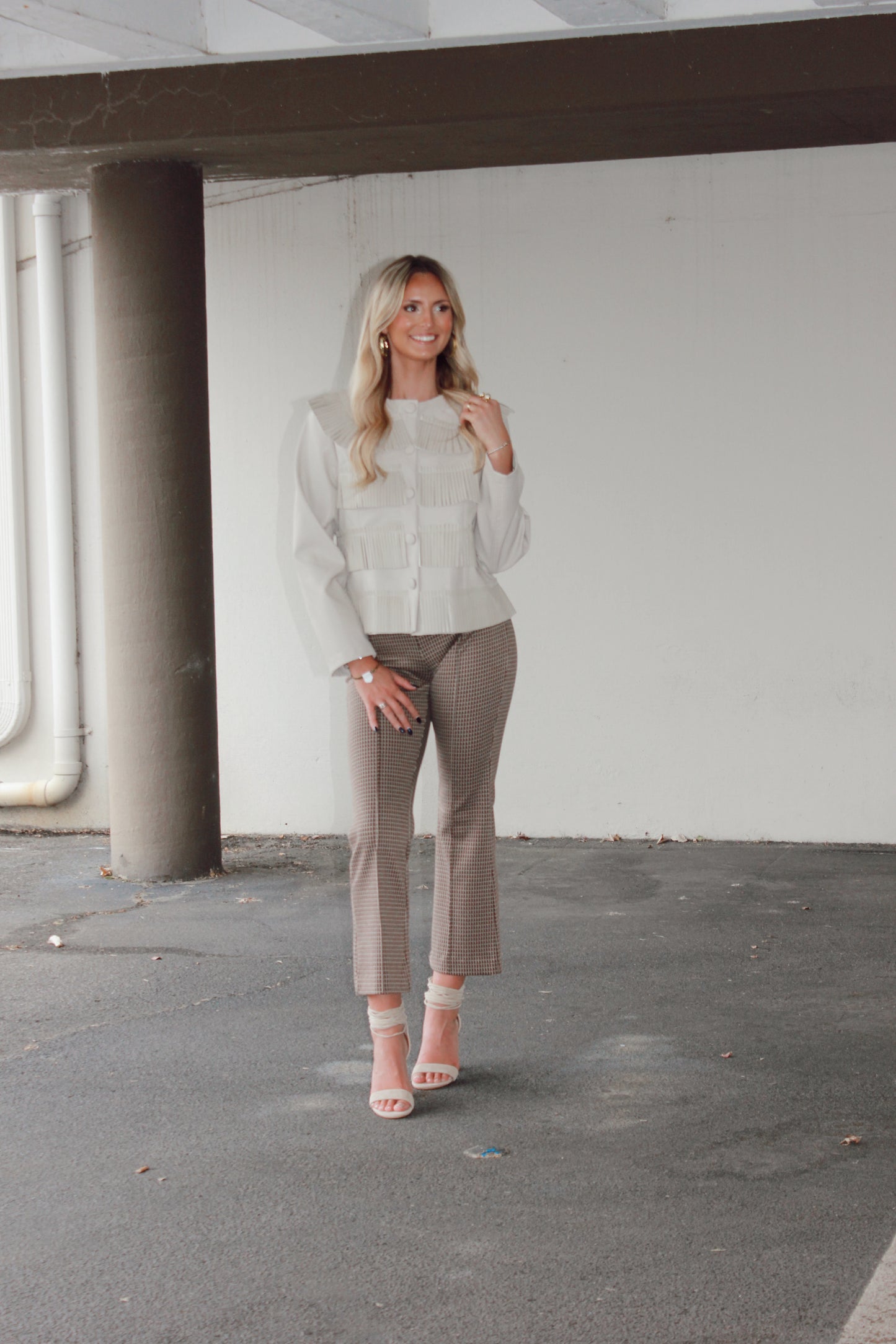 Layered Pleated Top-Biege