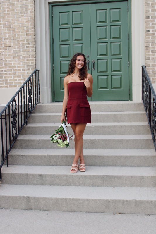 Macie Strapless Front Pocket Mini Dress