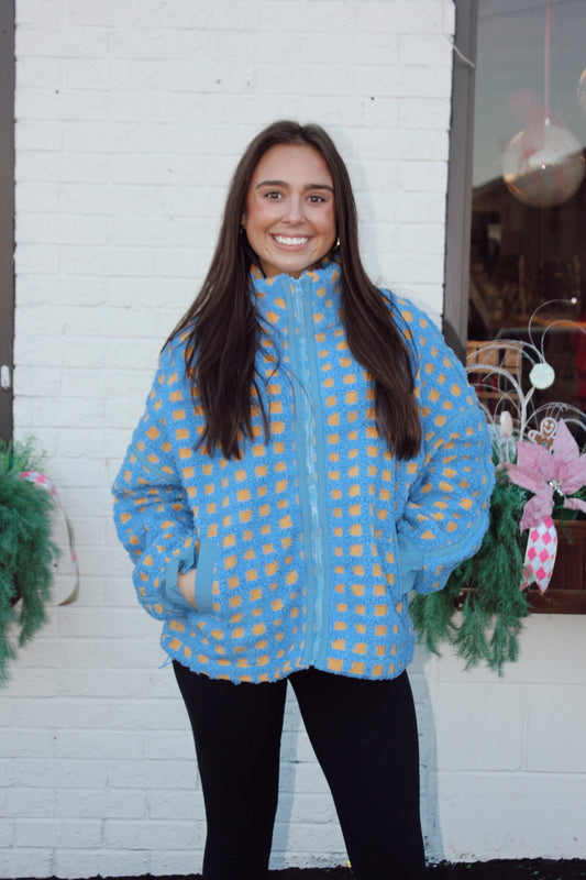 Oversized Checker Fleece Jacket