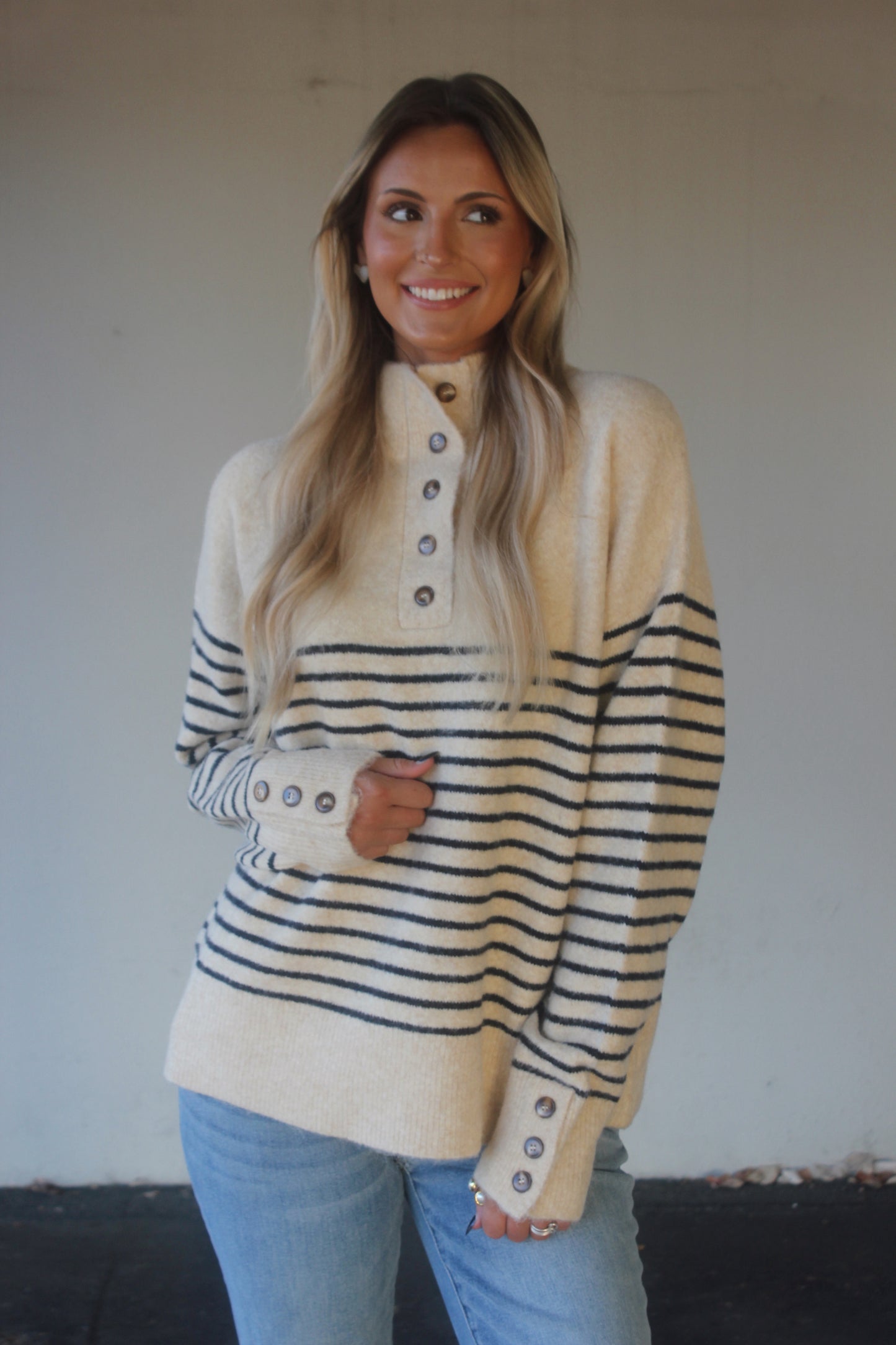 Julie Striped High Neck Sweater