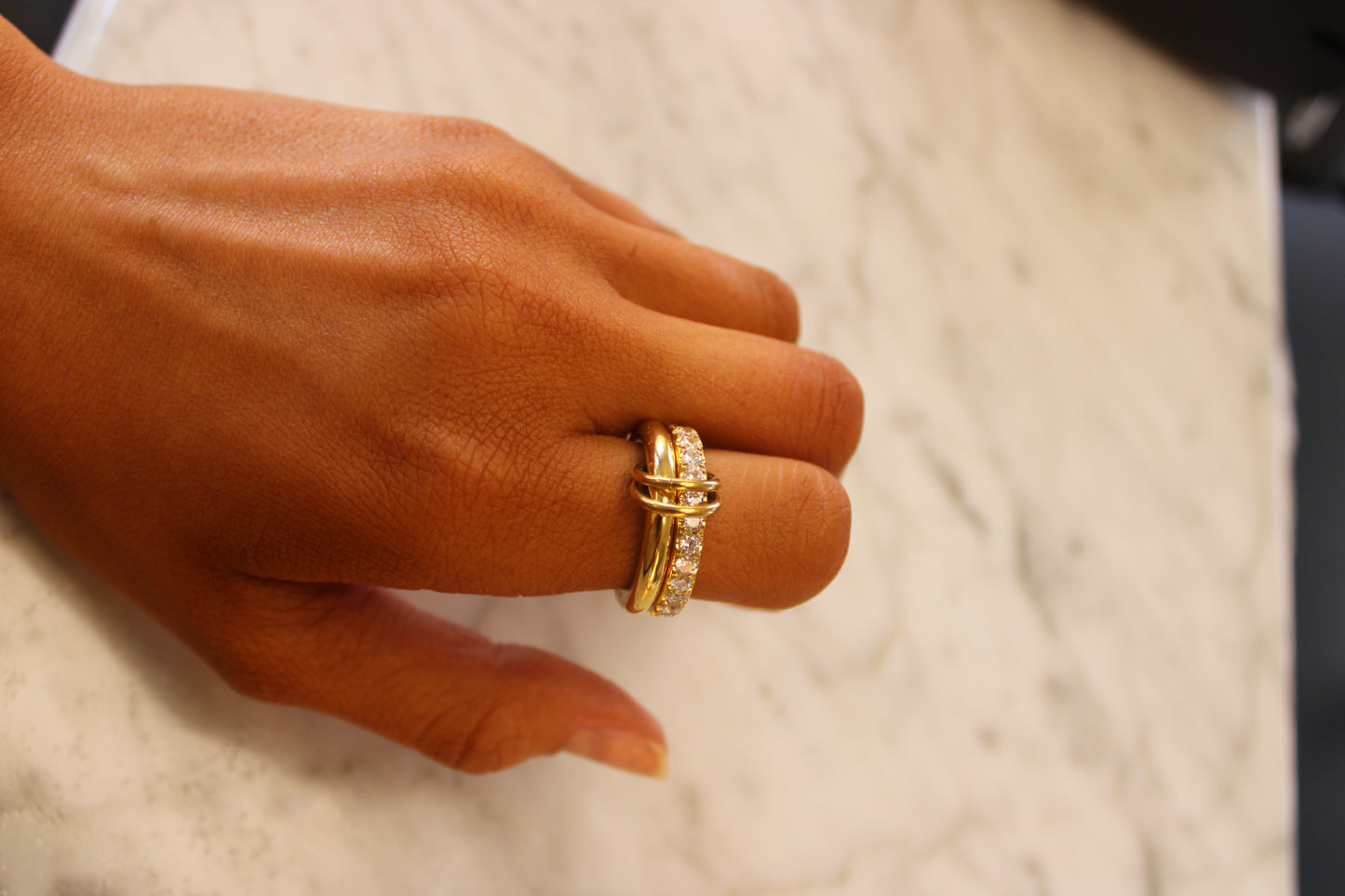 Justine 18K Gold Non-Tarnish CZ Double Hoop Ring Size 7