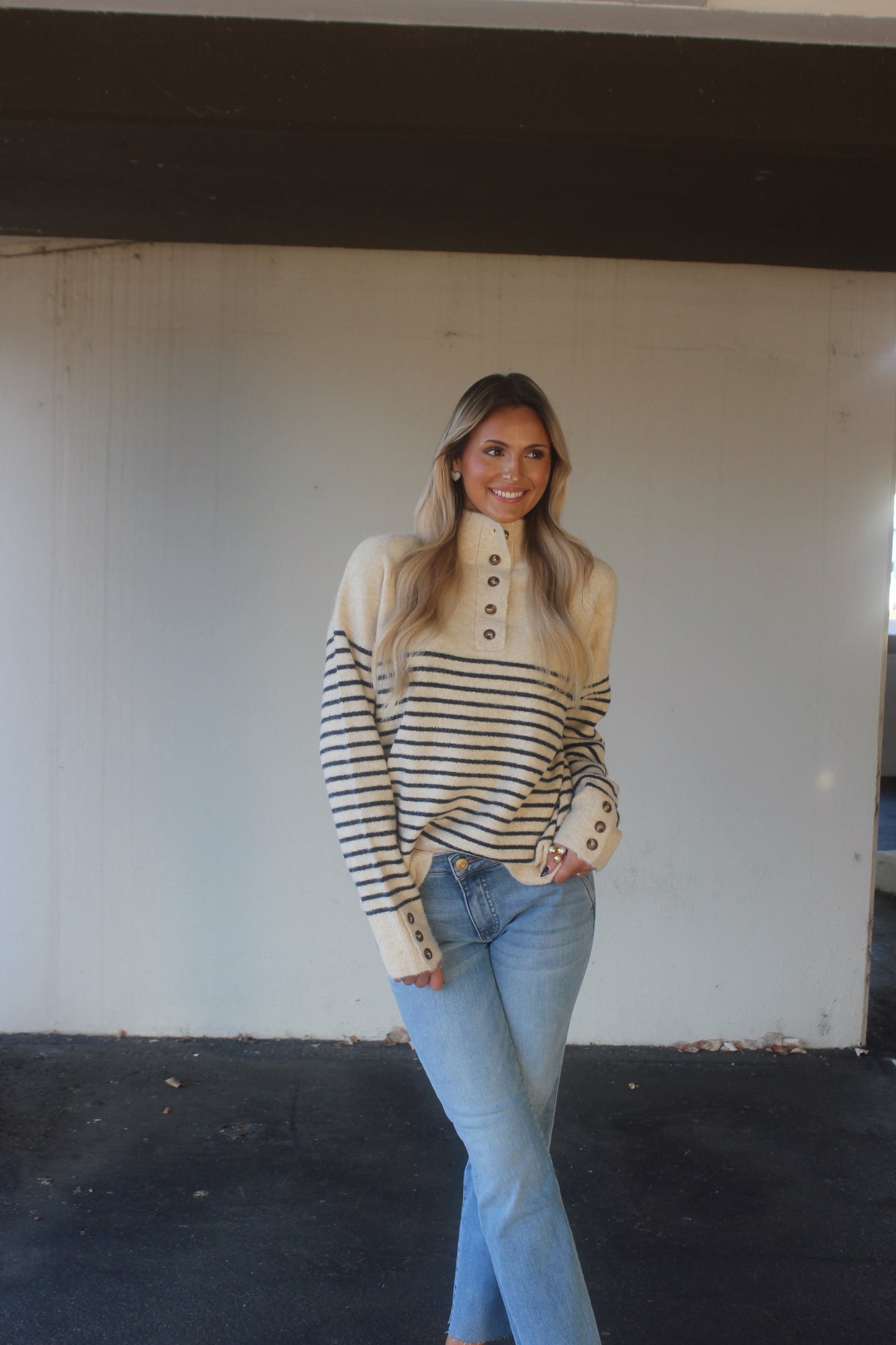 Julie Striped High Neck Sweater