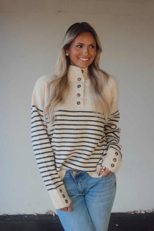 Julie Striped High Neck Sweater