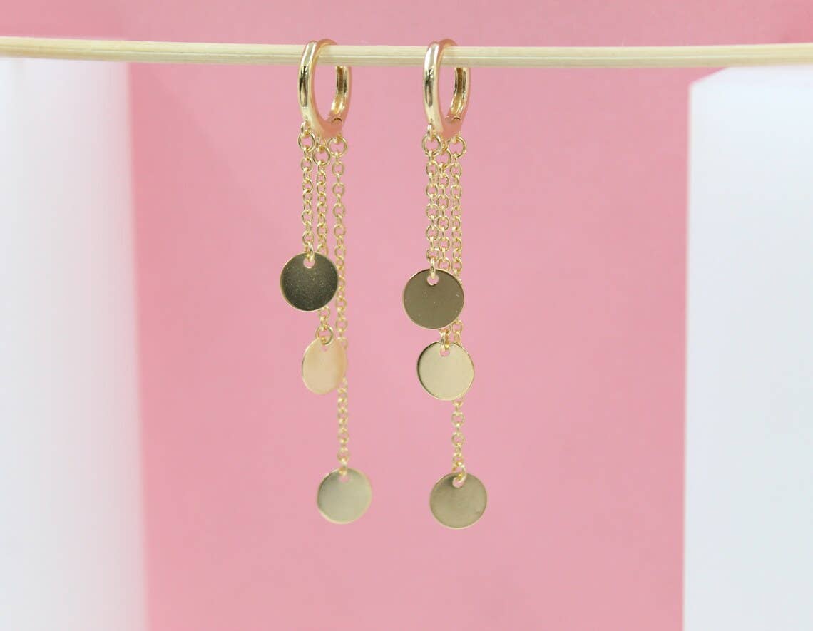 Gold Filled Huggies Dangle Drop Discs