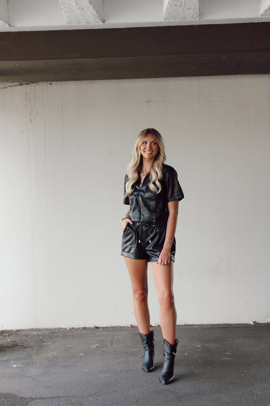 Heather Cropped Leather Top