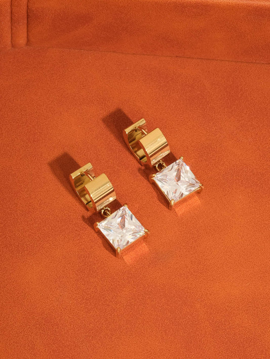 Diamond Square Huggie Earrings