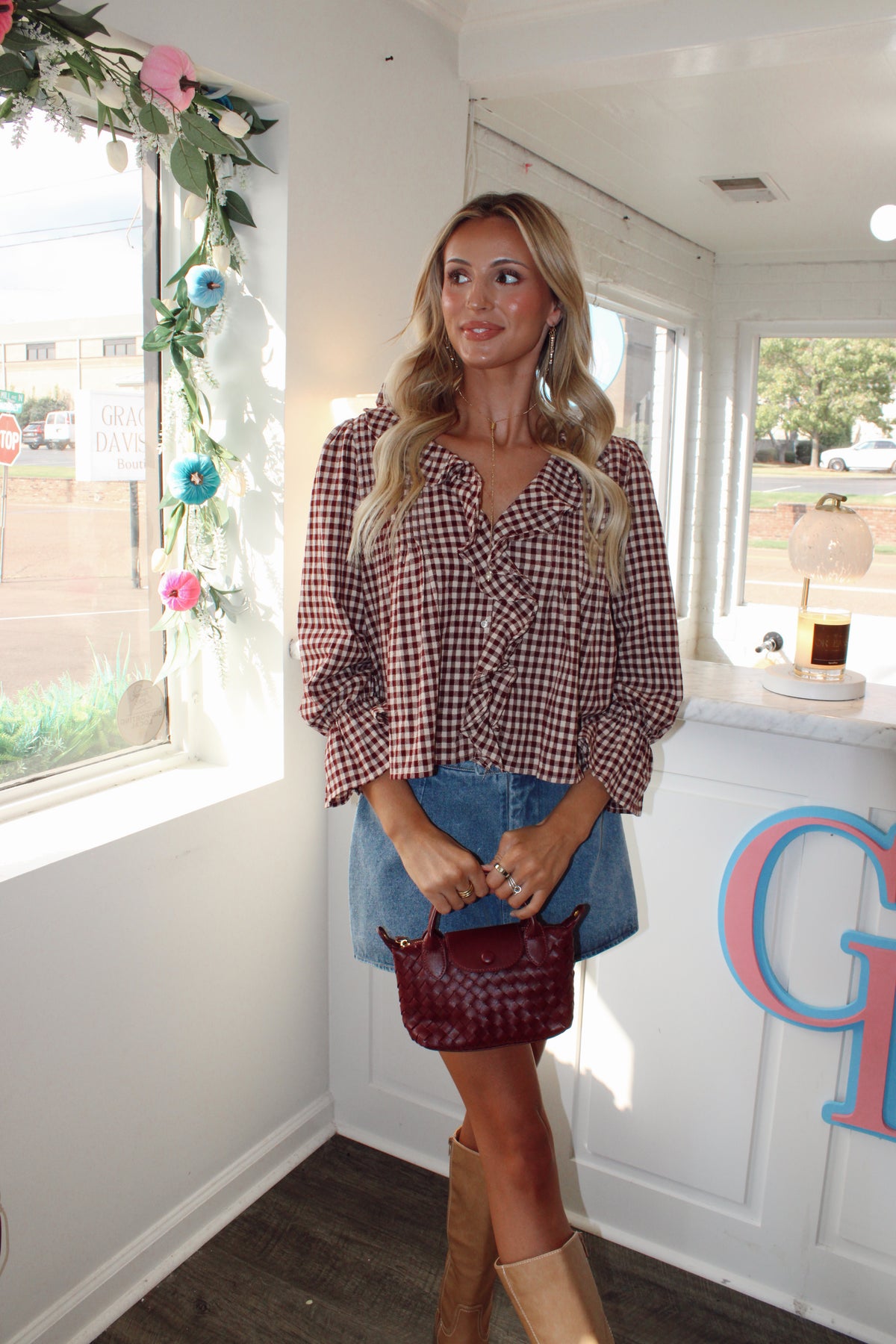 Hazel Gingham Ruffle Blouse