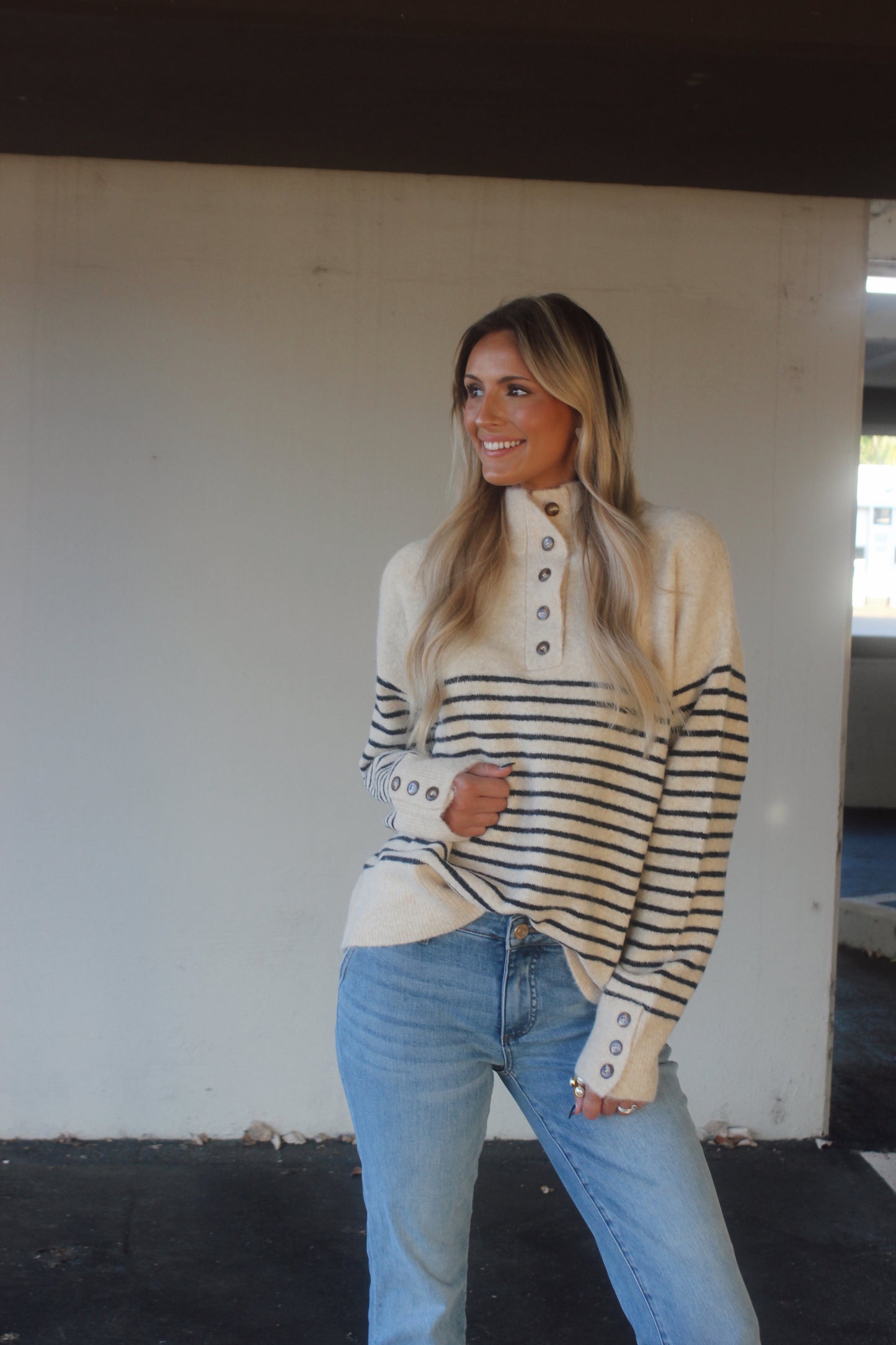 Julie Striped High Neck Sweater