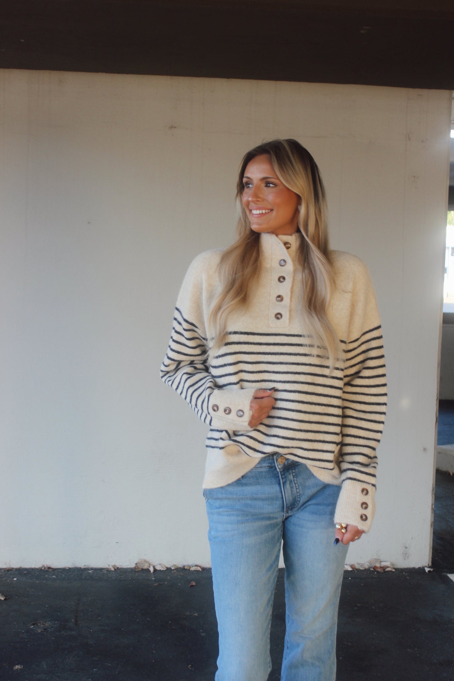 Julie Striped High Neck Sweater