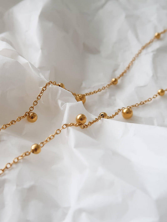 Gold Beaded Y Lariat Necklace
