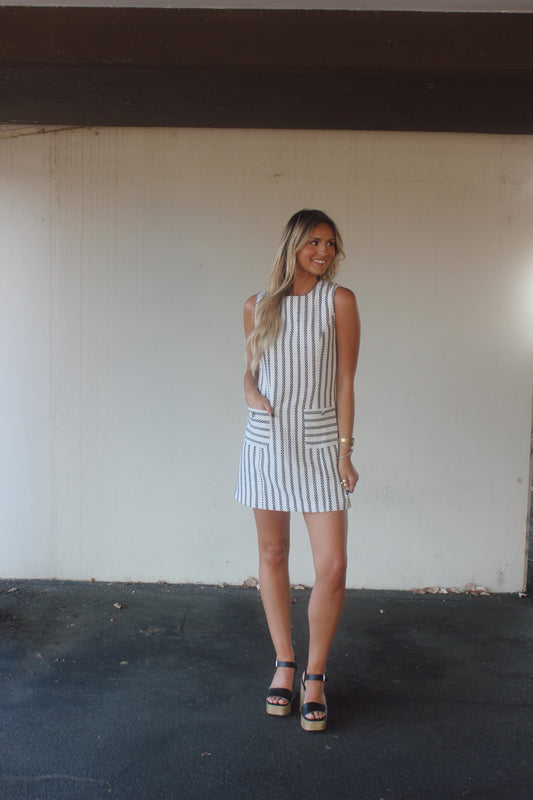 Sleeveless Pinstripe  Mini Dress