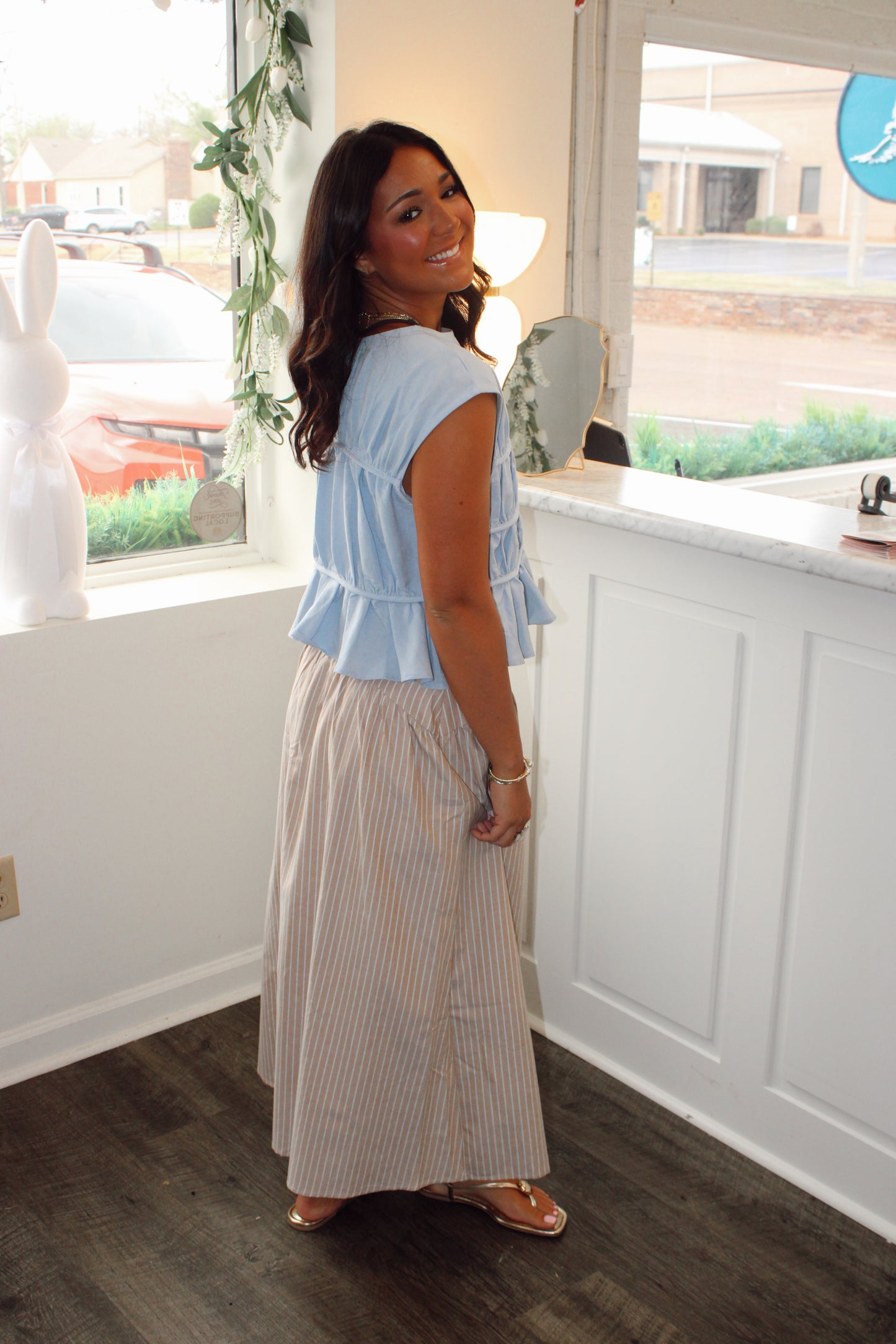 Carly Pinstripe Midi Skirt