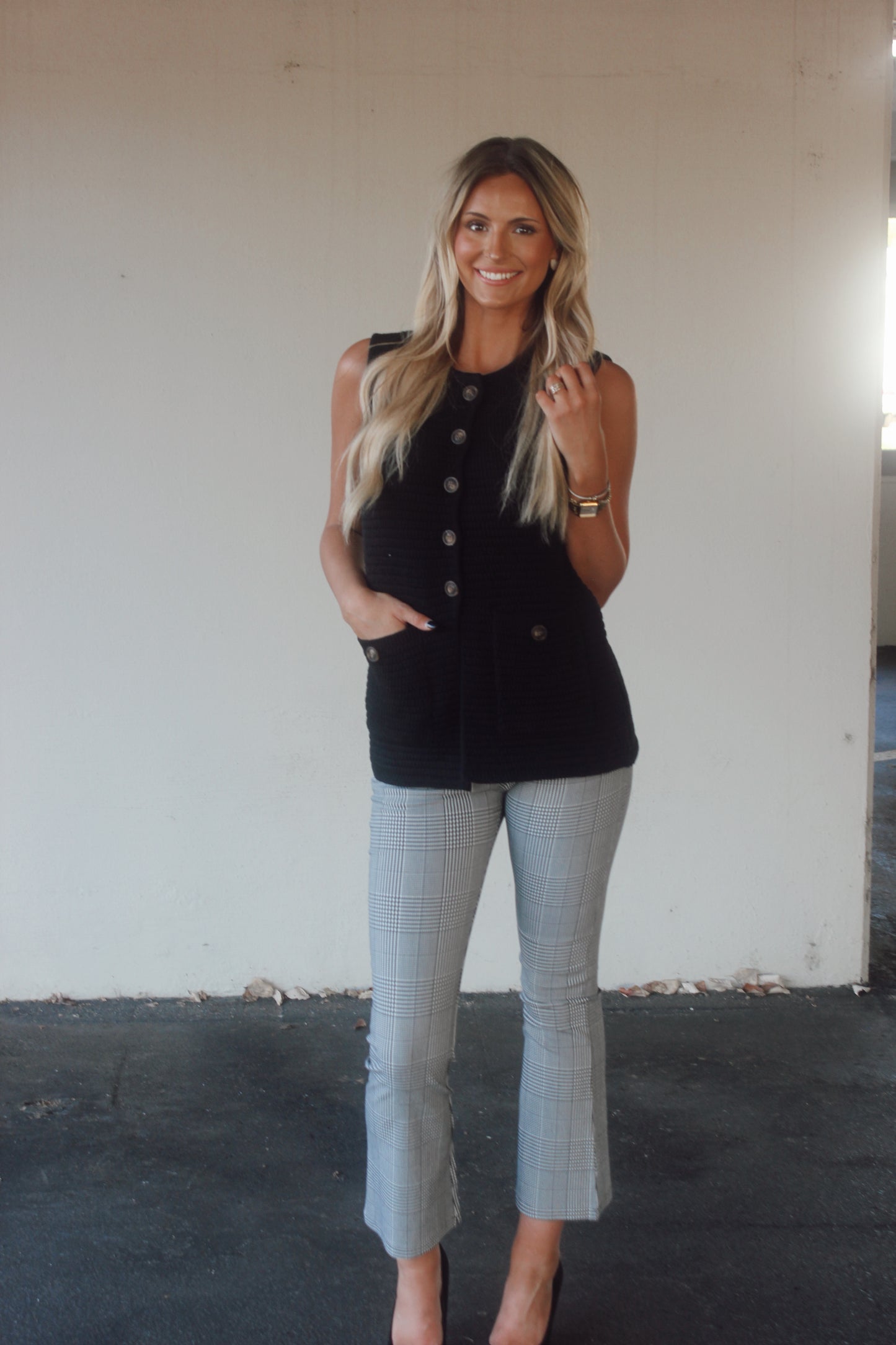 Black and White Checked Plaid Pant