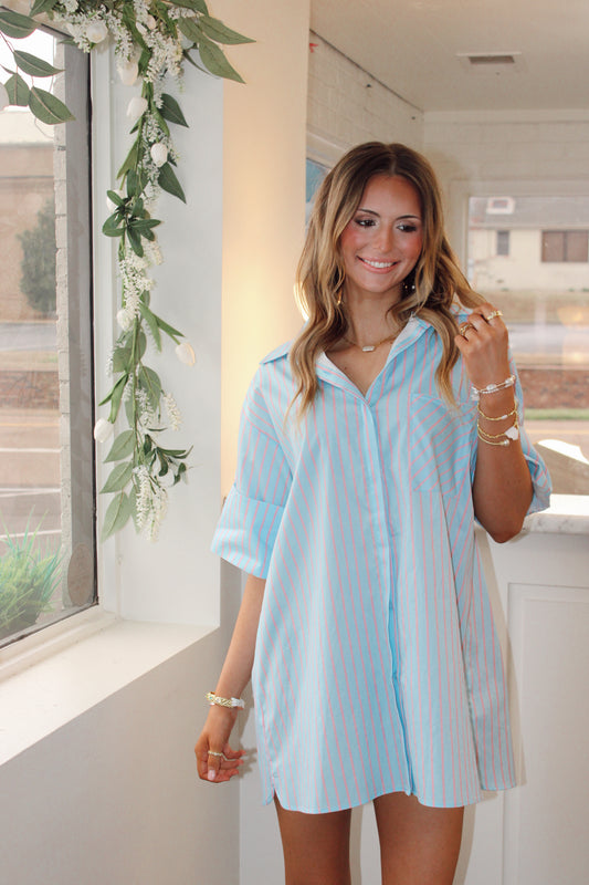 Stripe Button Down Oversized Shirtdress
