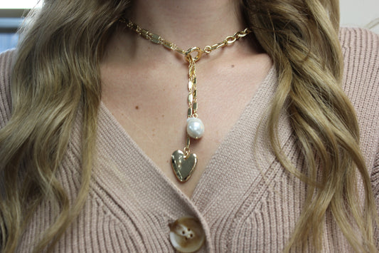 Maple Heart and Pearl Pendant Necklace