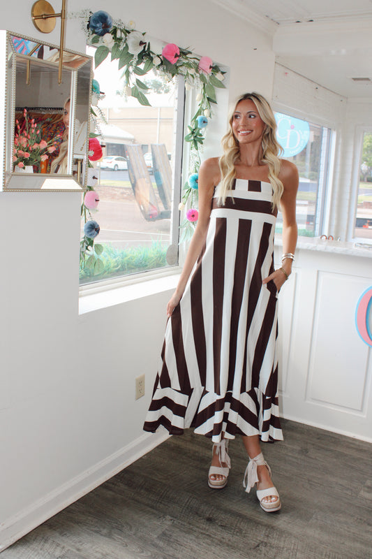Sloan Stripe Maxi in Brown and Cream