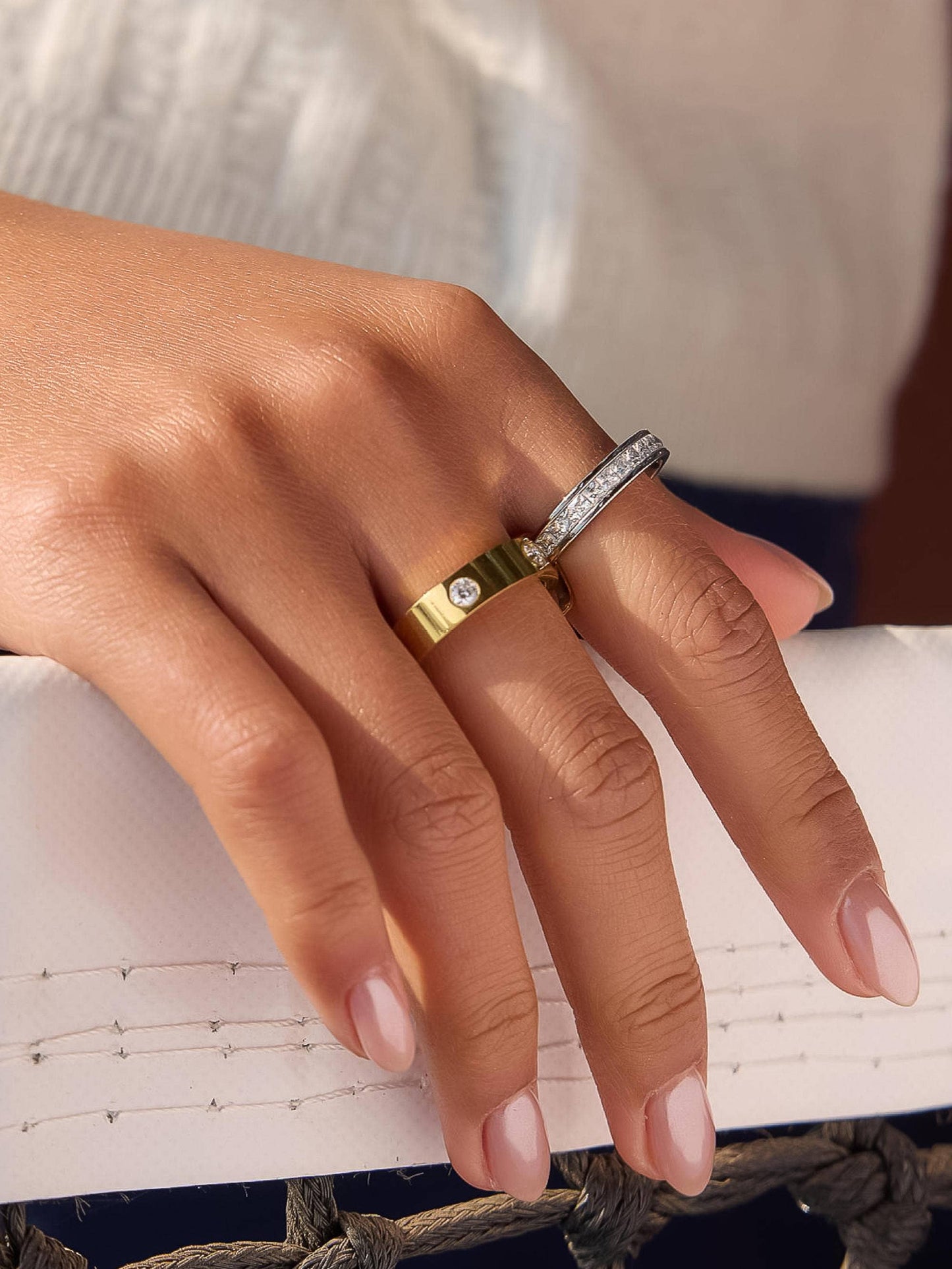 Greyson 18K Gold Non-Tarnish Two-Tone Crystal Band Ring