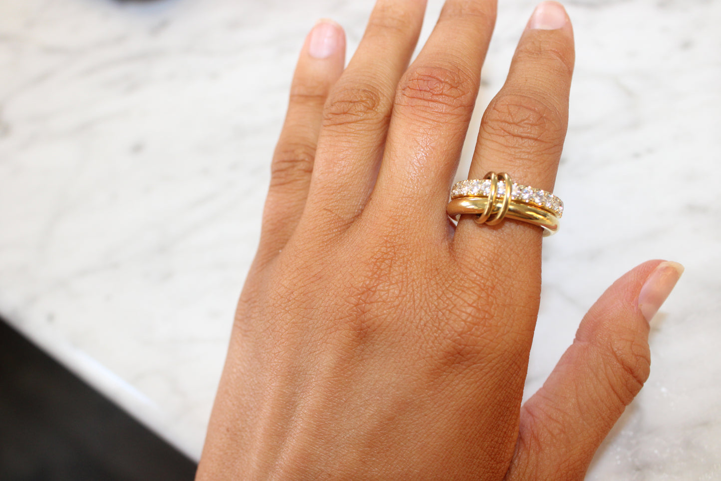 Justine 18K Gold Non-Tarnish CZ Double Hoop Ring Size 7