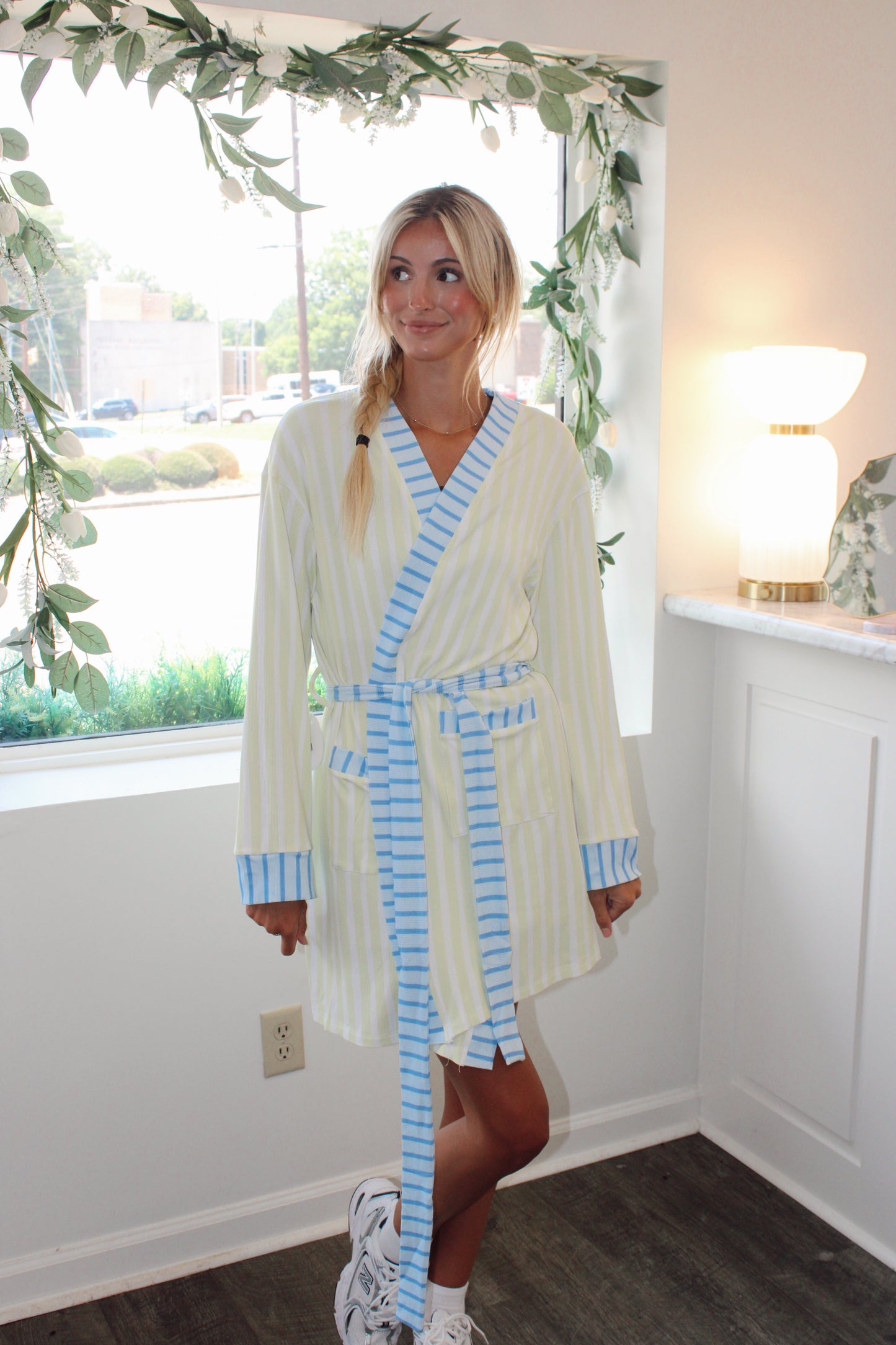 Sea Stripes Ribbed Bamboo Lounge Robe