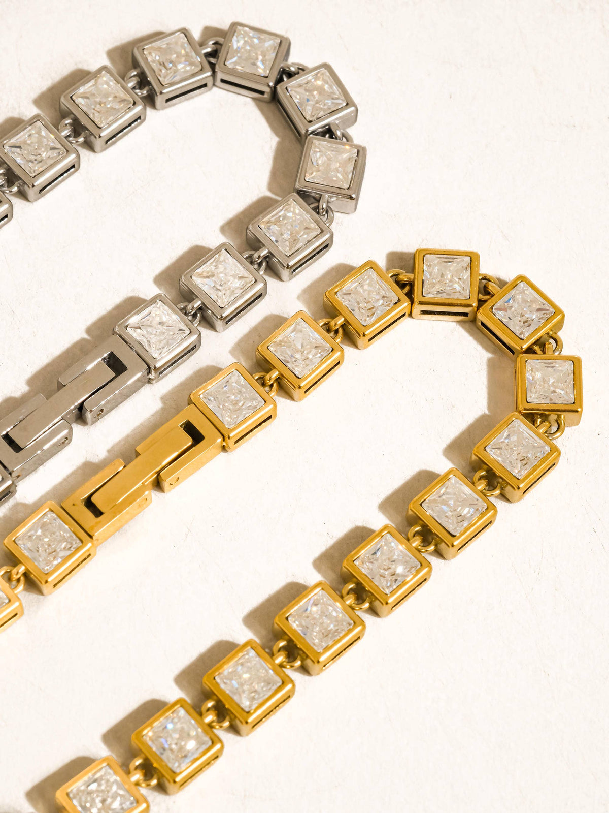 Gold Square Diamond Tennis Bracelet