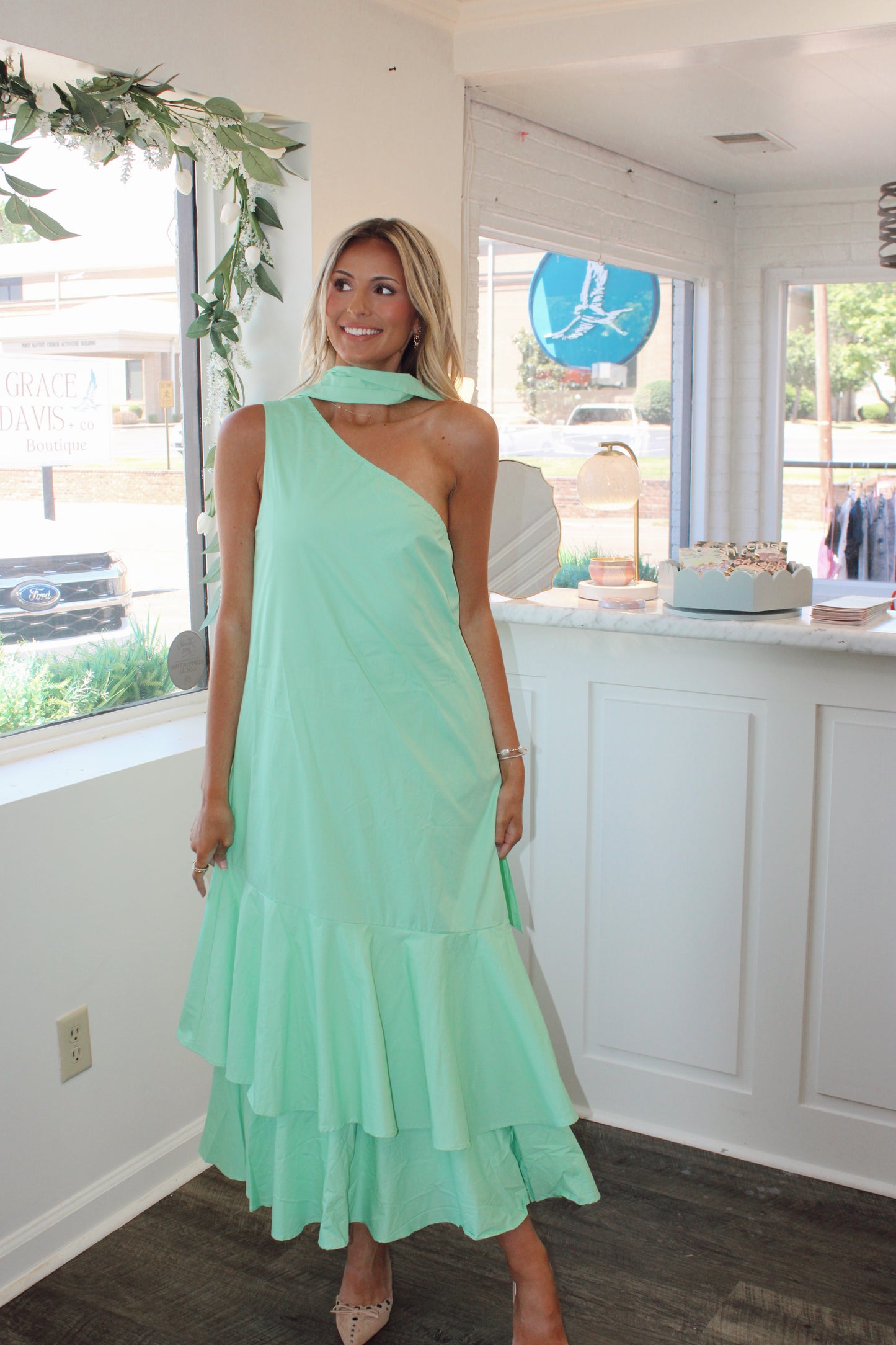 Sadie Scarf Neck Tiered Maxi Dress