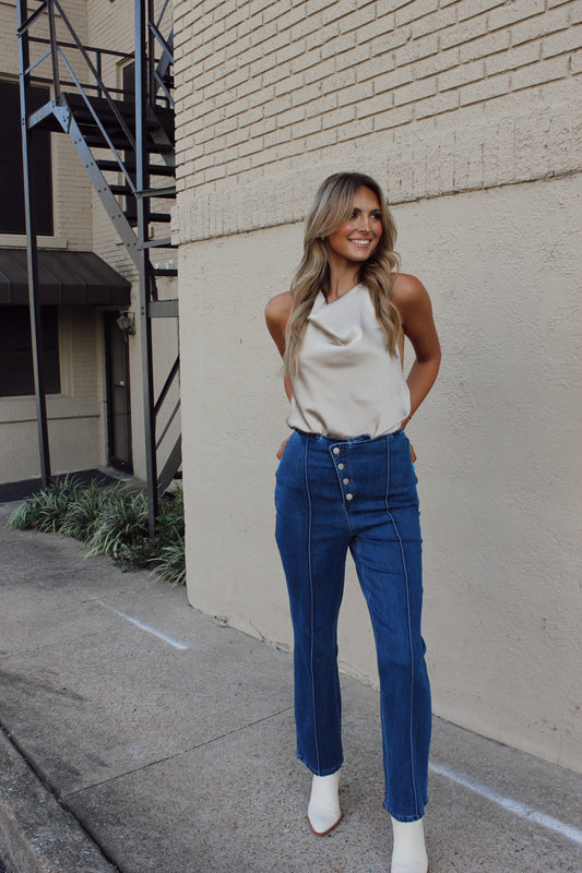 Button Up Detailed Denim Pants