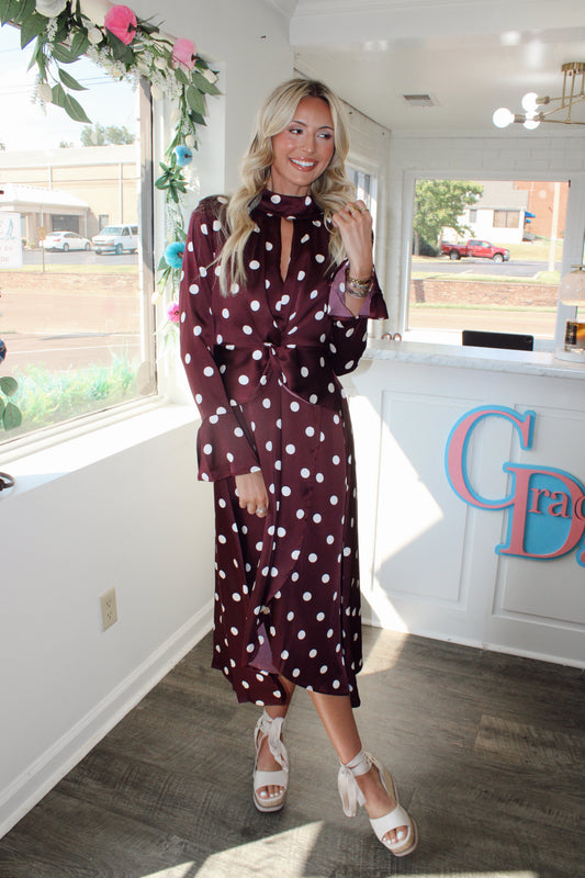 Rayne Polka Maxi Dress in Plum
