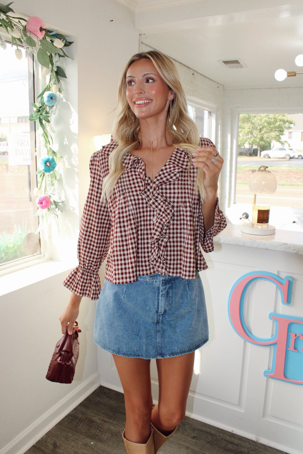 Hazel Gingham Ruffle Blouse