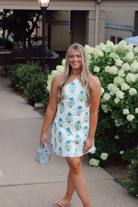 Madilynn Floral Halter Side Zipper Neck Mini Dress