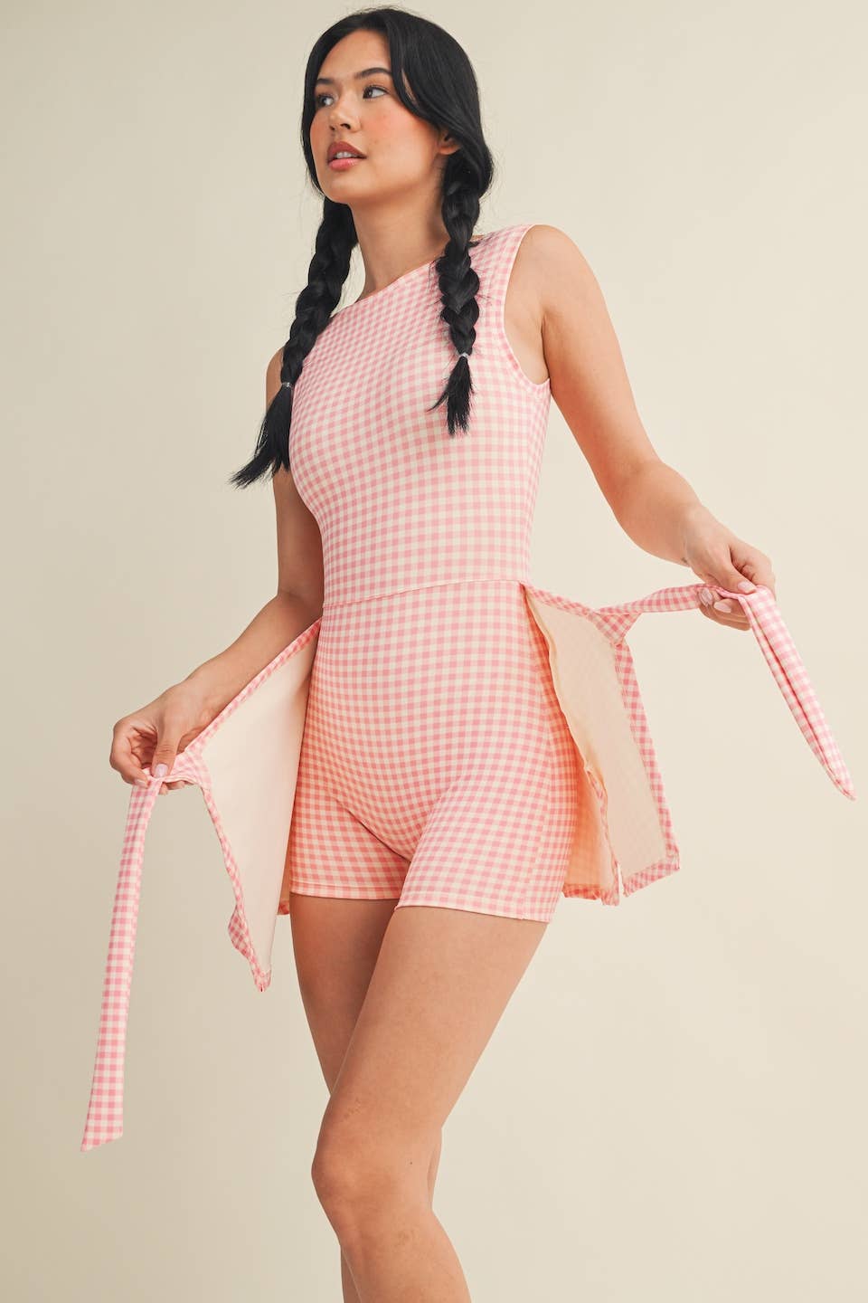 Gingham Print Sleeveless Wrap Athletic Dress