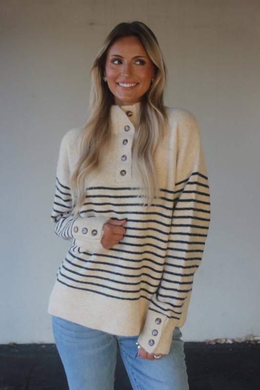 Julie Striped High Neck Sweater