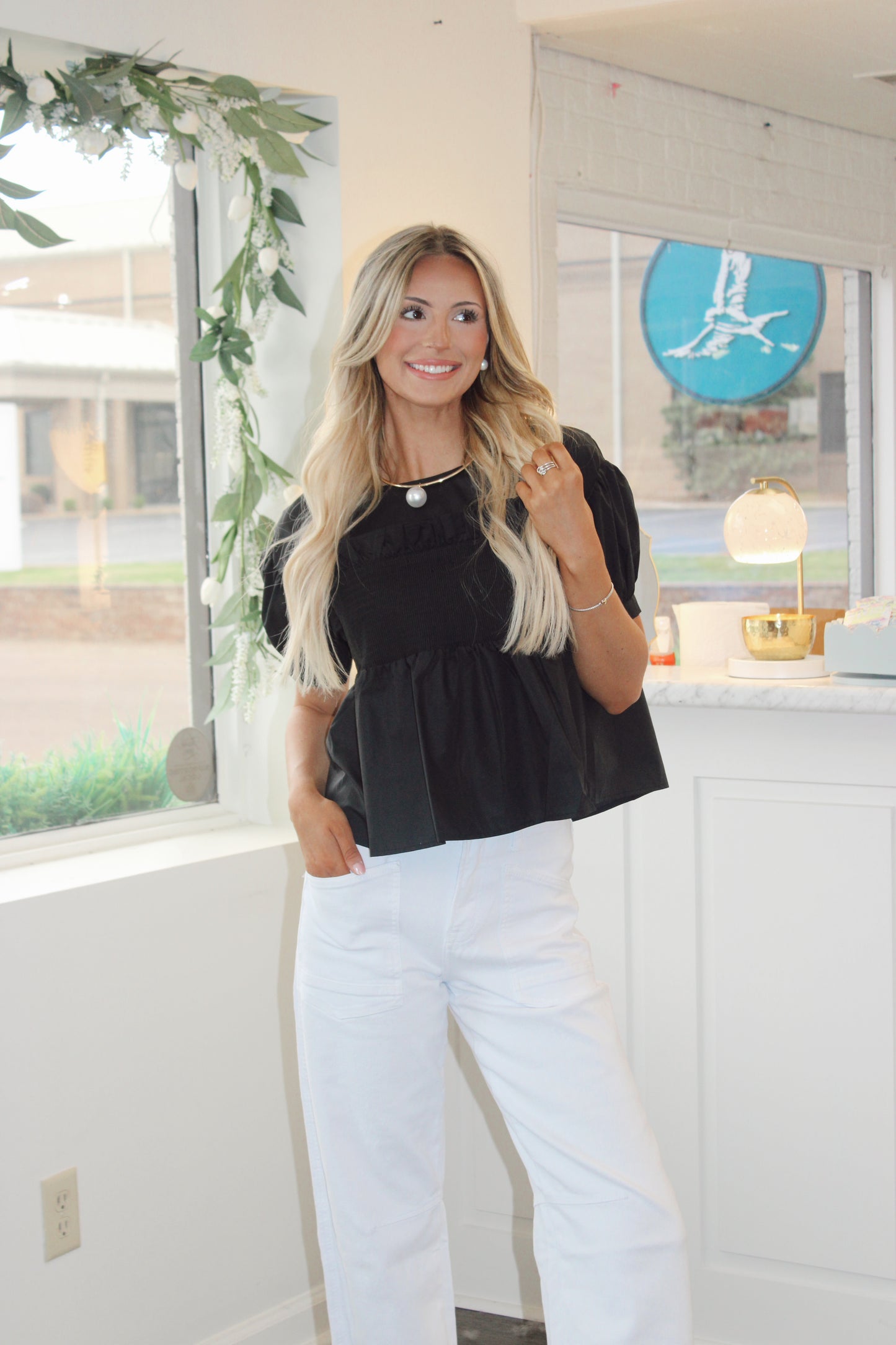 Cooper Smocked Top- Black
