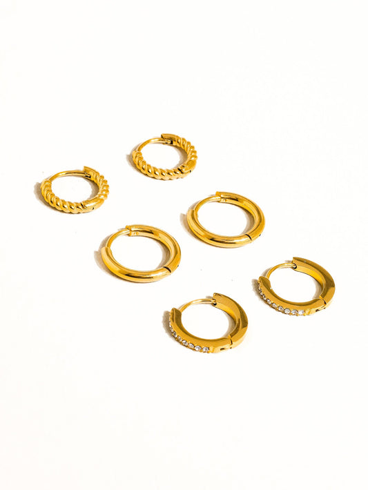 Claude 18K Gold Non-Tarnish CZ Hoops Earring