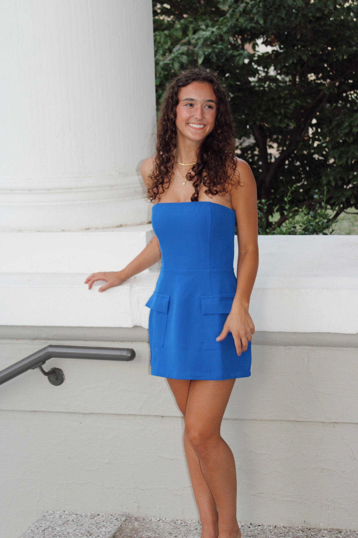 Macie Strapless Front Pocket Mini Dress