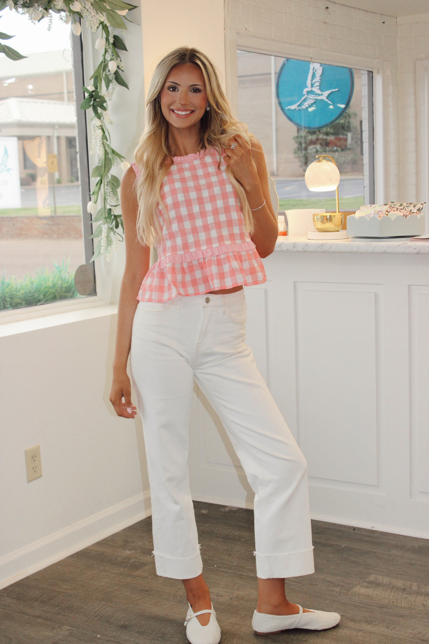 White Denim Cuffed Slim Wide