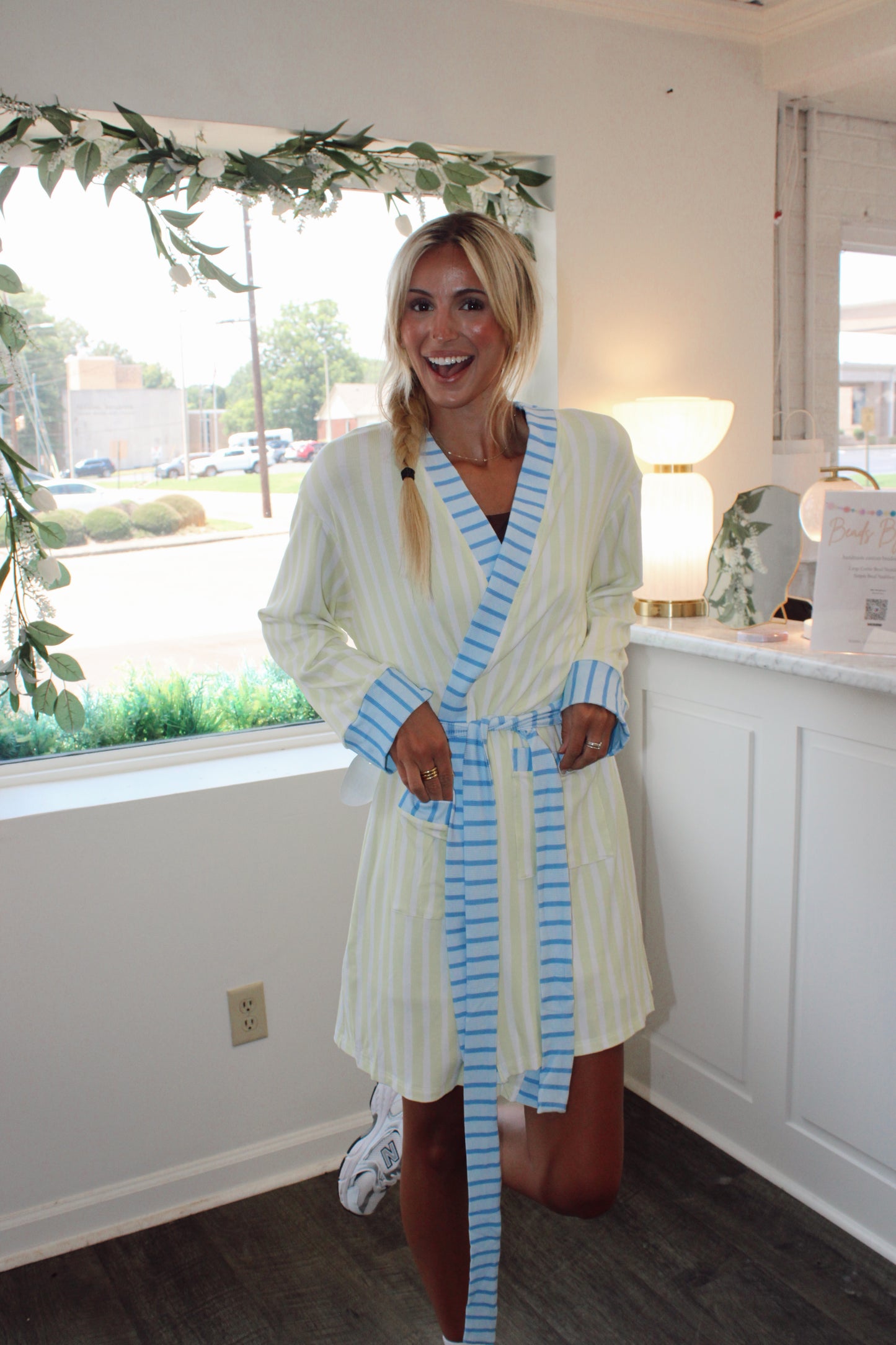 Sea Stripes Ribbed Bamboo Lounge Robe