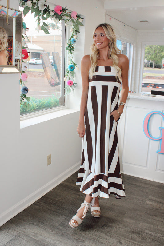Sloan Stripe Maxi in Brown and Cream
