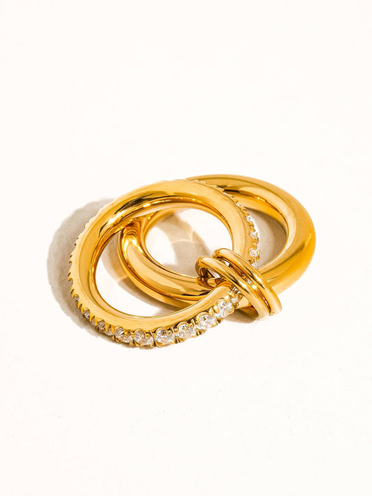 Justine 18K Gold Non-Tarnish CZ Double Hoop Ring Size 7