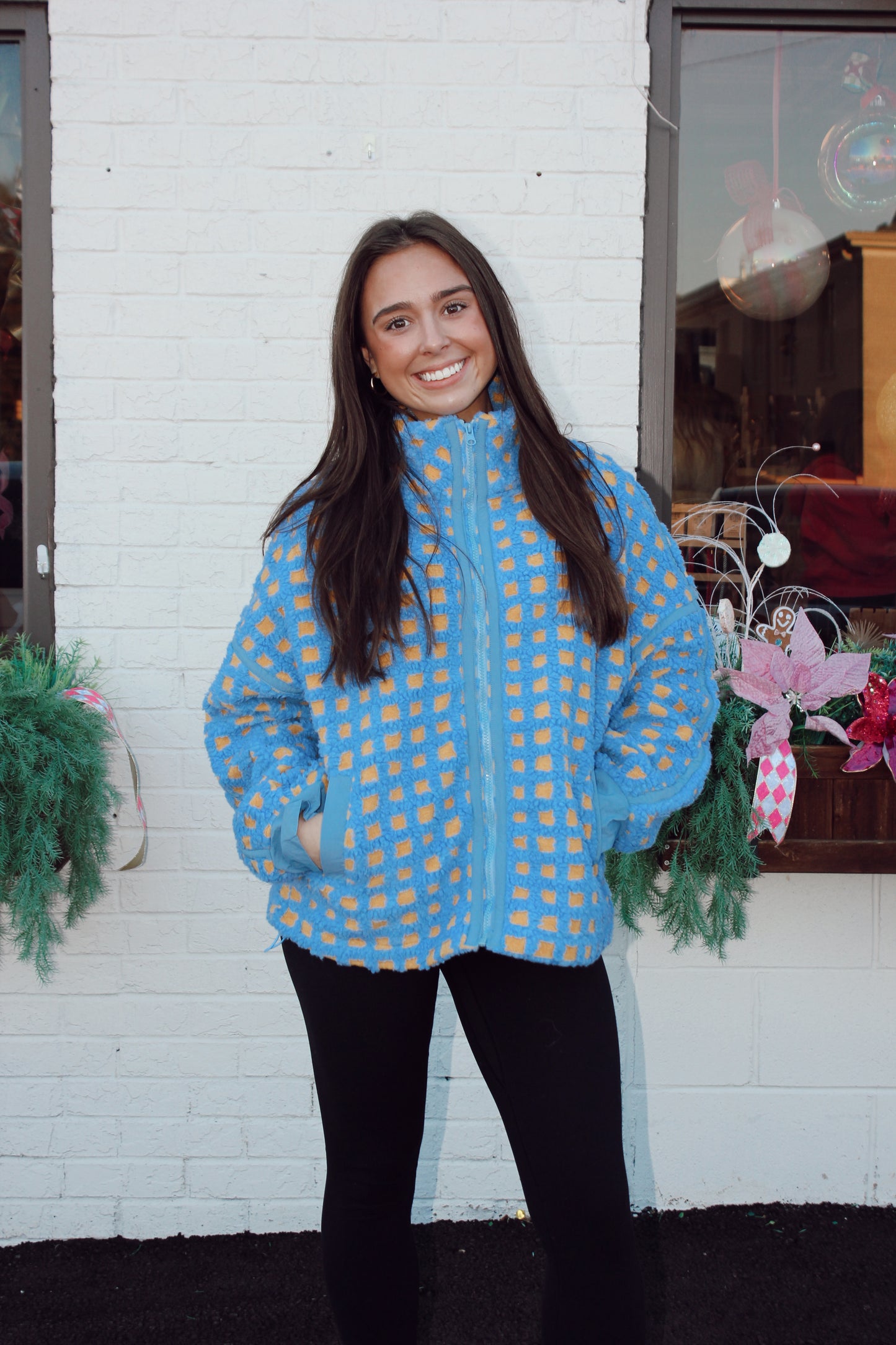 Oversized Checker Fleece Jacket