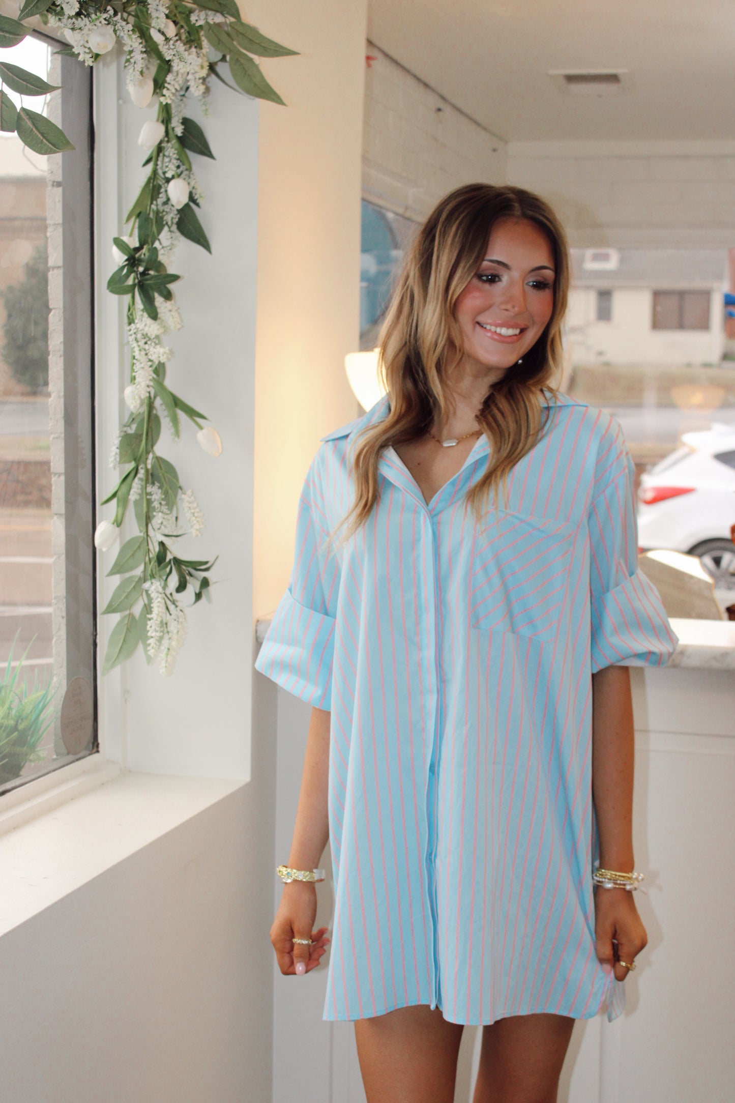 Stripe Button Down Oversized Shirtdress
