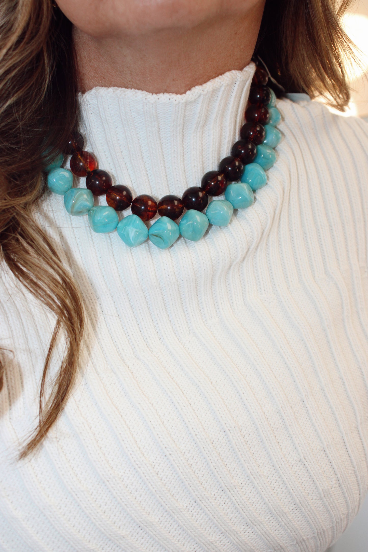 Large BROWN Tortoise Shell Ball Beaded Necklace