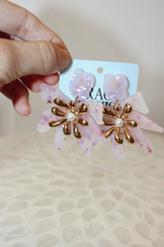 Pink Floral Statement Earrings