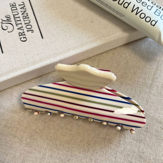 Cream and Multi Color Stripe Large Claw