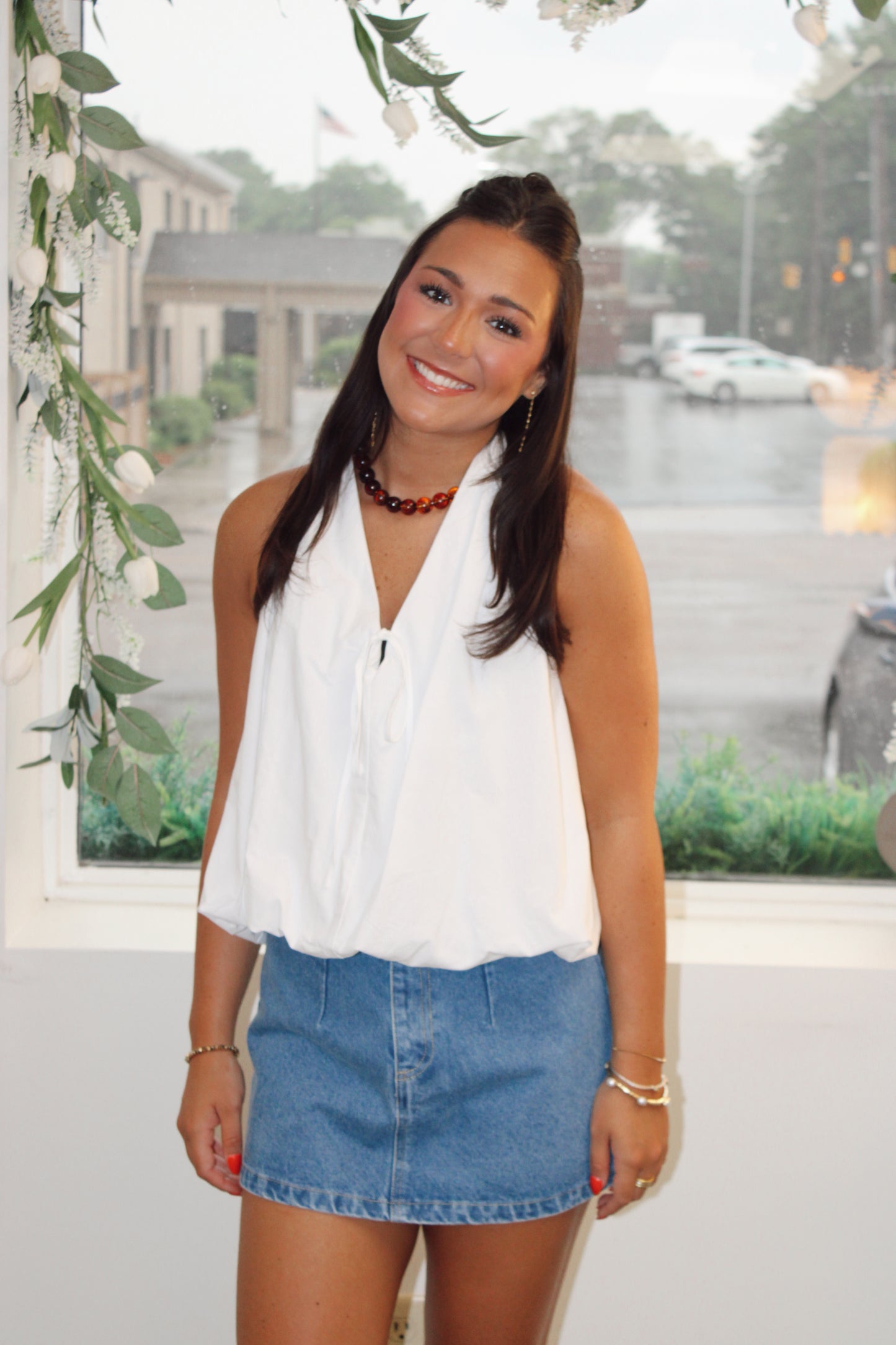 Halter Tie Back Bubble Hem Top