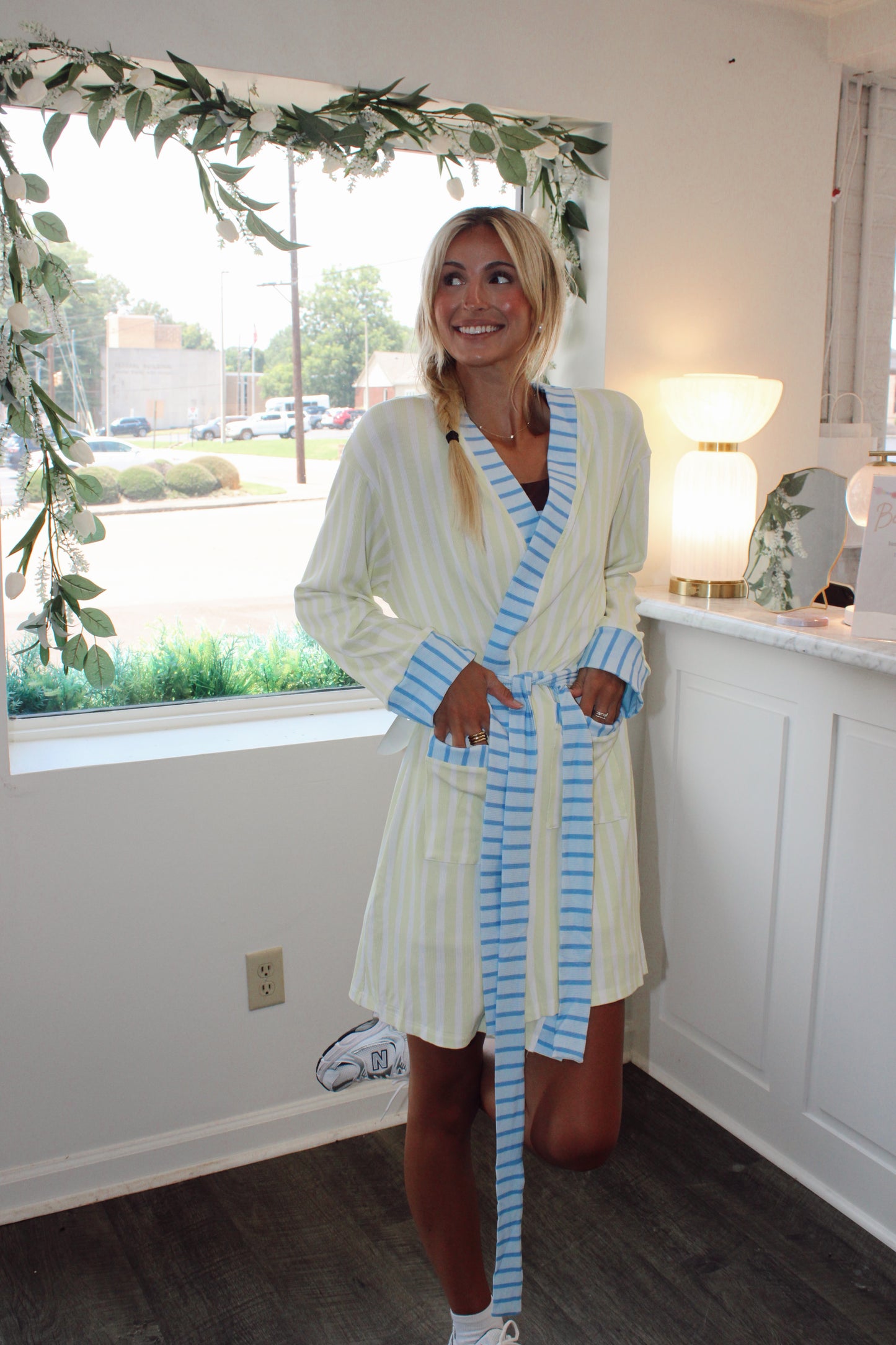 Sea Stripes Ribbed Bamboo Lounge Robe