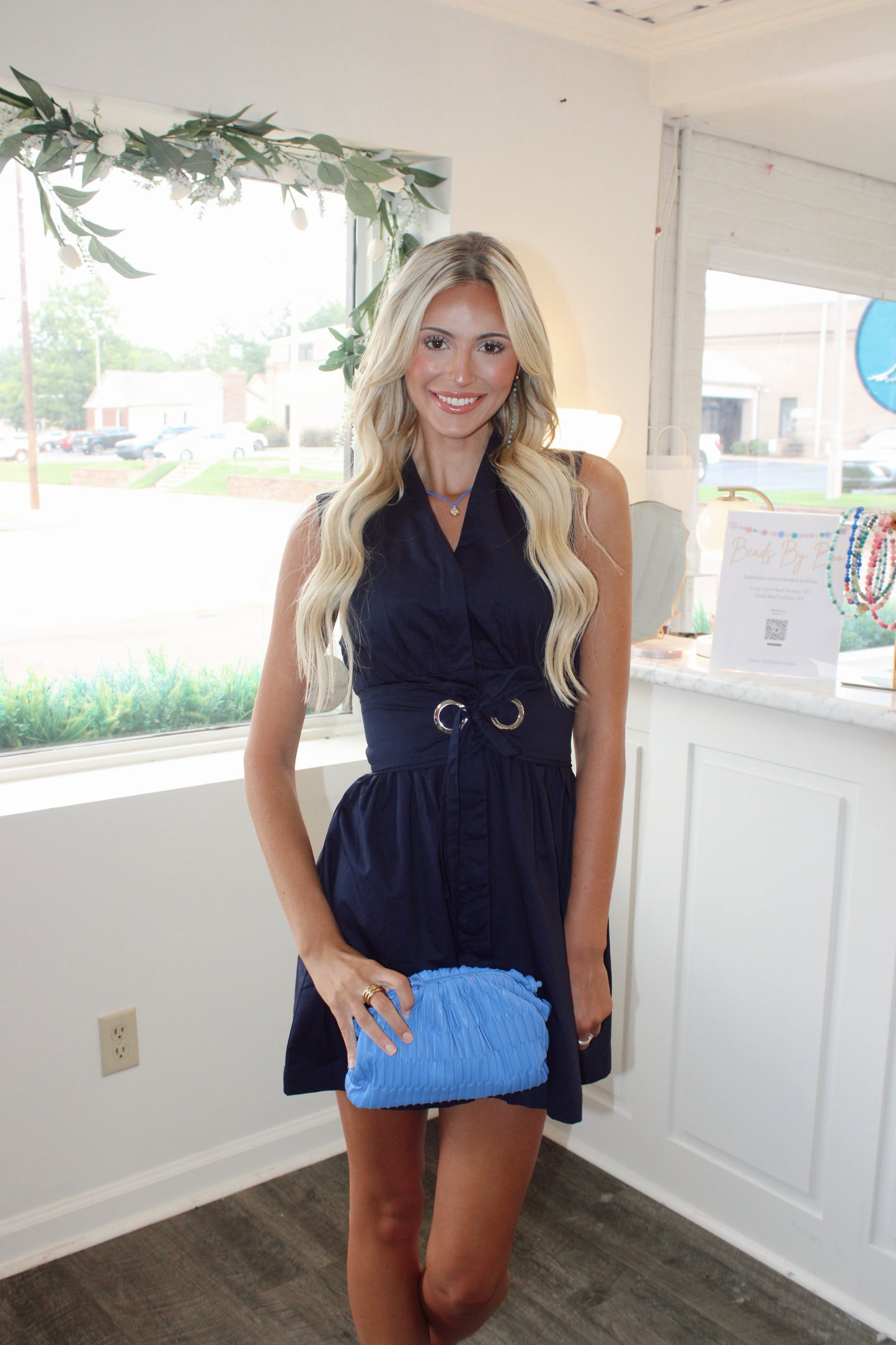 Jamie Sleeveless Fit & Flare Waist Belt Mini Dress