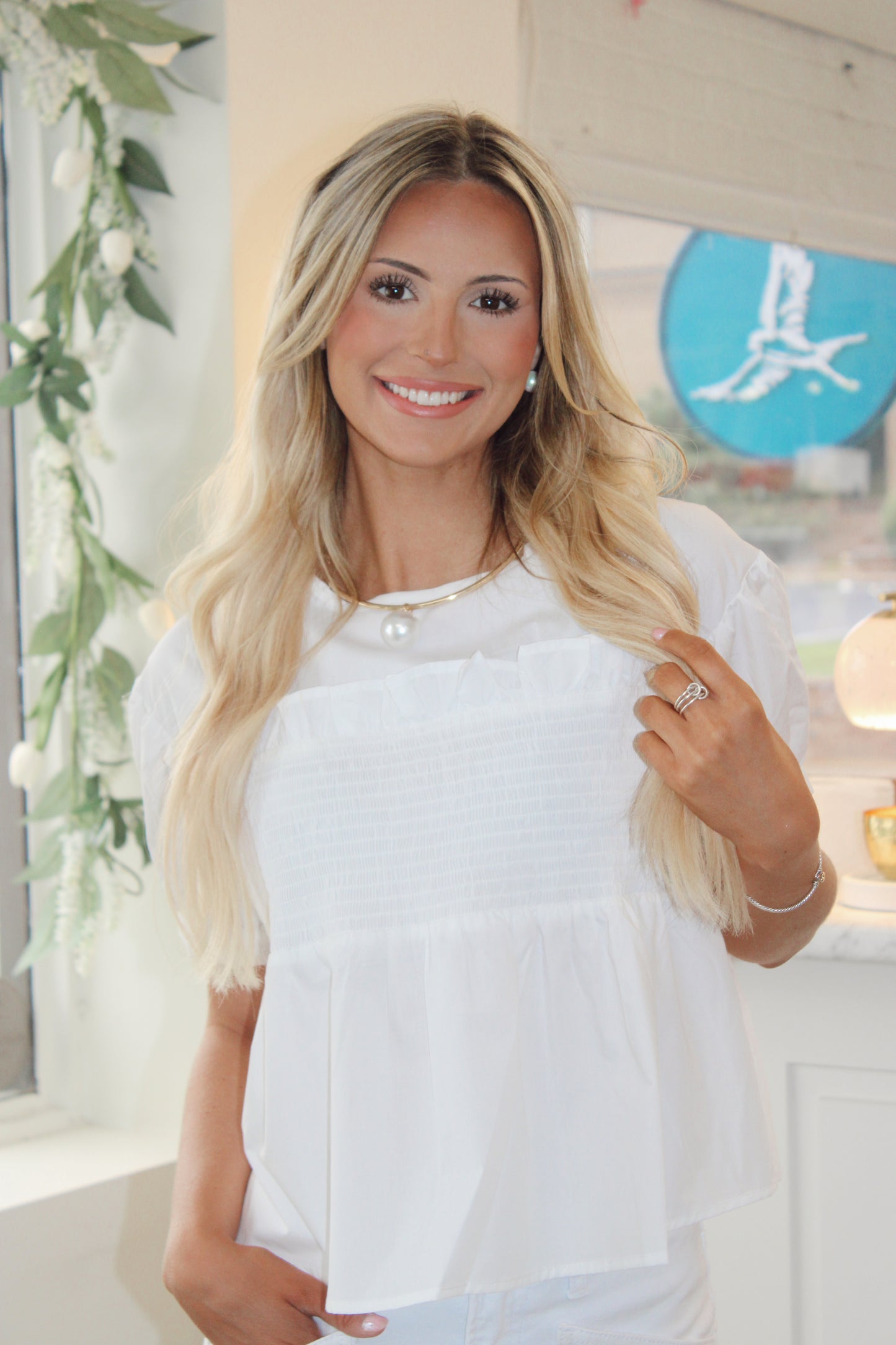 Cooper Smocked Top- White