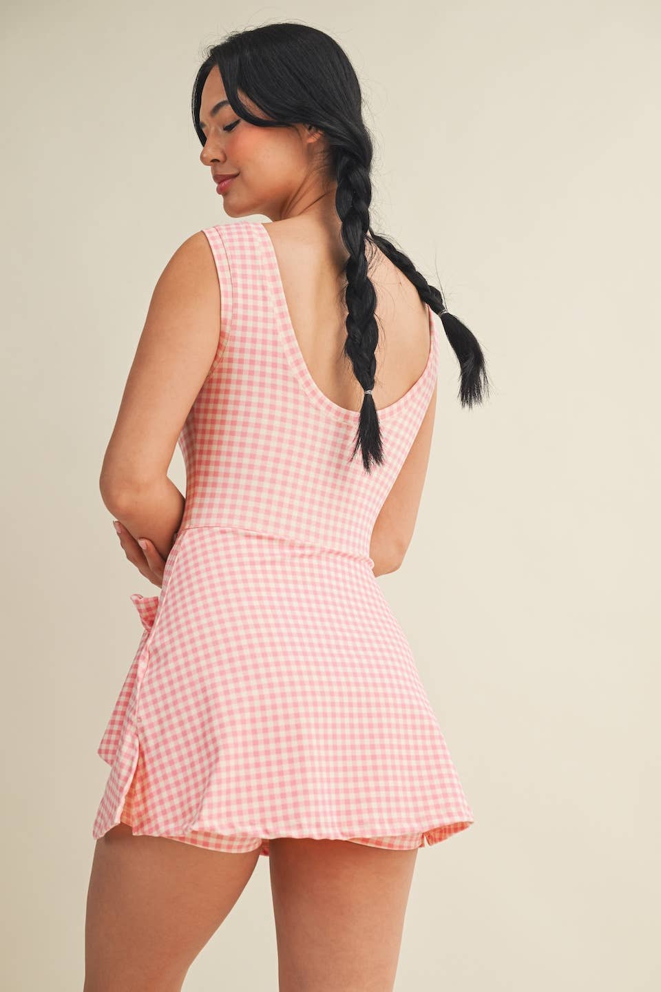 Gingham Print Sleeveless Wrap Athletic Dress