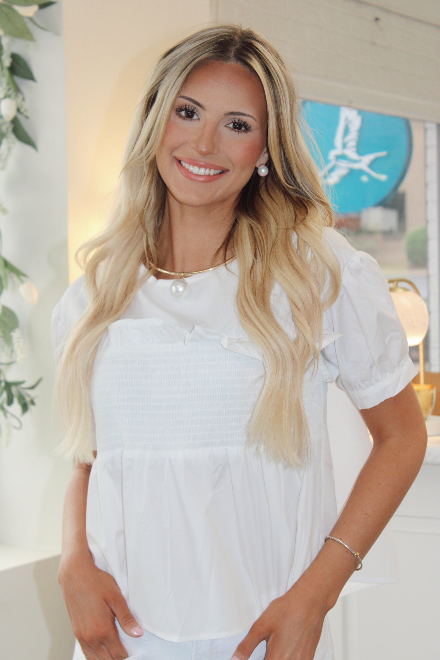 Cooper Smocked Top- White