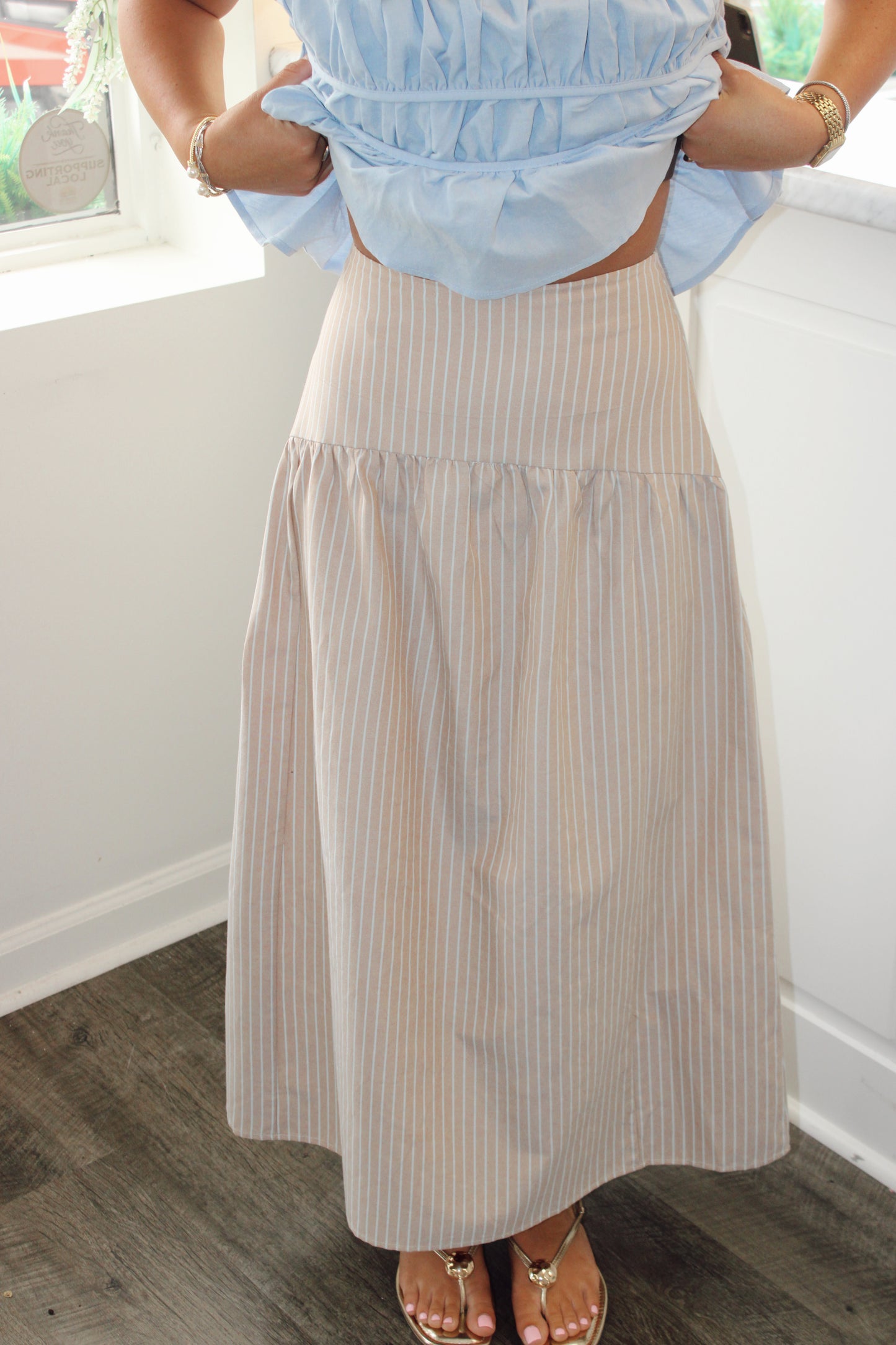 Carly Pinstripe Midi Skirt